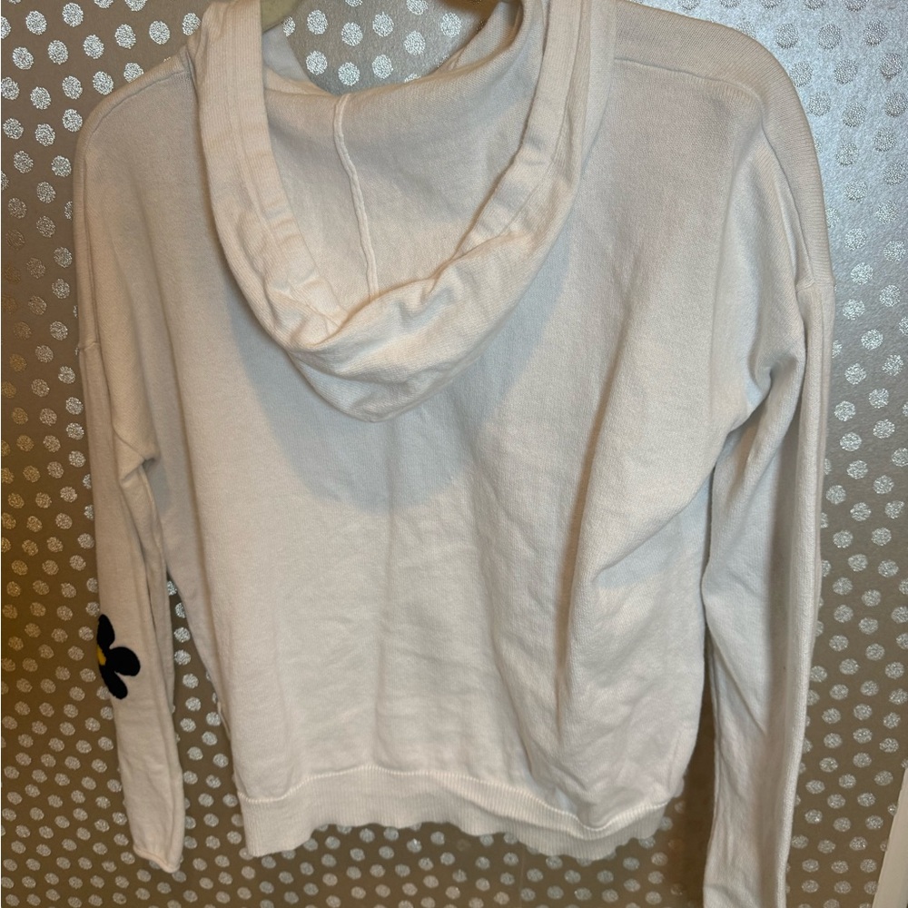 White Floral Appliqué Hoodie Sweater - Casual Pullover - Picture 5 of 6